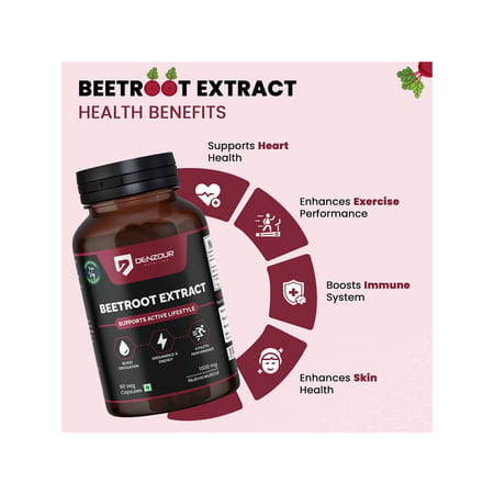 Denzour Nutrition Beetroot Extract 1000mg | Natural Plant - Based Energy Support | 60 Veg Capsules
