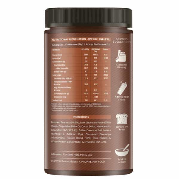 Muscleblaze High Protein Peanut Butter | Creamy | 27 G Protein | Dark Chocolate Spread | 750 G