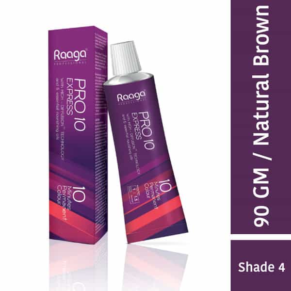 Raaga Professional Pro 10 Express Permanent Hair Color | Natural Brown | 4 | 90 Gm