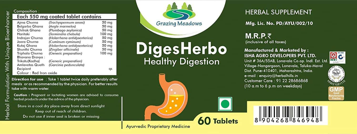 Buy GRAZING MEADOWS DIGESHERBO 60 TAB AYURVEDIC HERBAL SUPPLEMENT FOR ...