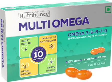 Nutrihance Multiomega 100% Vegan Omega Softgel (10 Veg Softgels) Support Heart | Nerve Renal Health