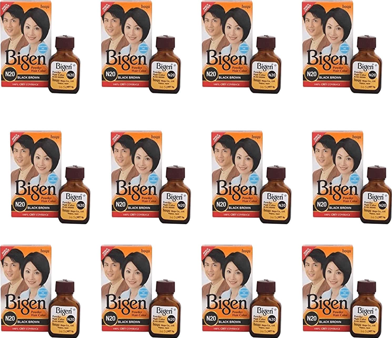 Bigen Powder Hair Color | Black Brown N20 (6g | Pack Of 12)