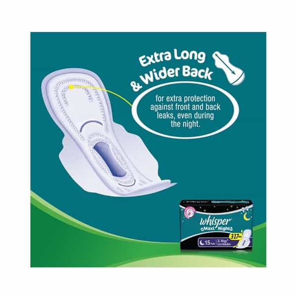 Whisper Maxi Nights Extra Heavy Flow Wings Xl Pad 15