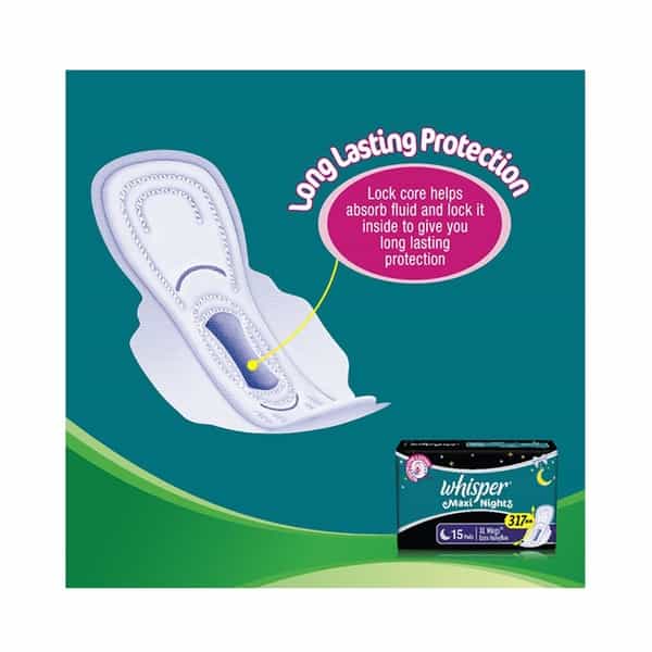 Whisper Maxi Nights Extra Heavy Flow Wings Xl Pad 15