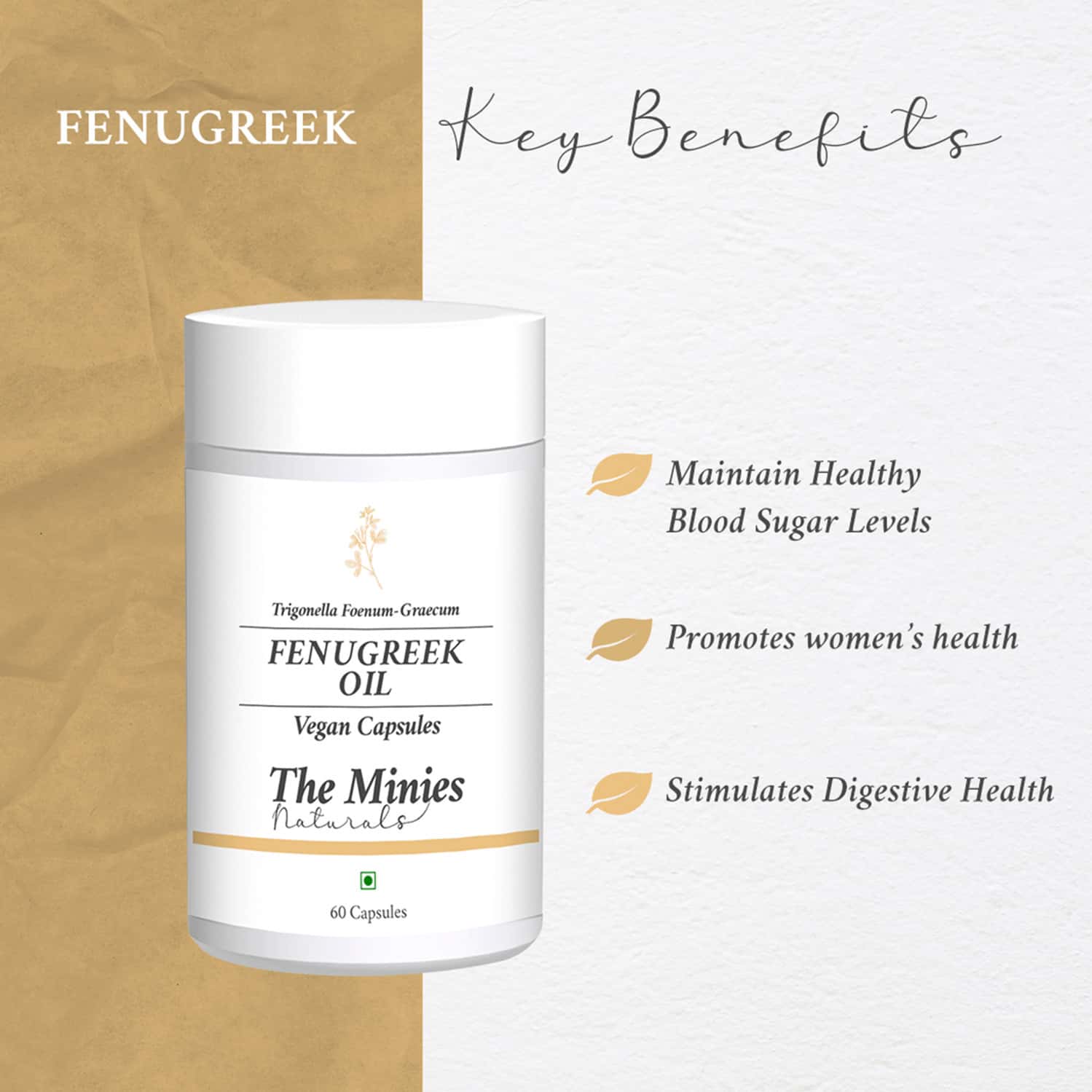 Buy MINIES NATURALS FENUGREEK OIL & CURCUMIN VEGAN CAPSULES Online