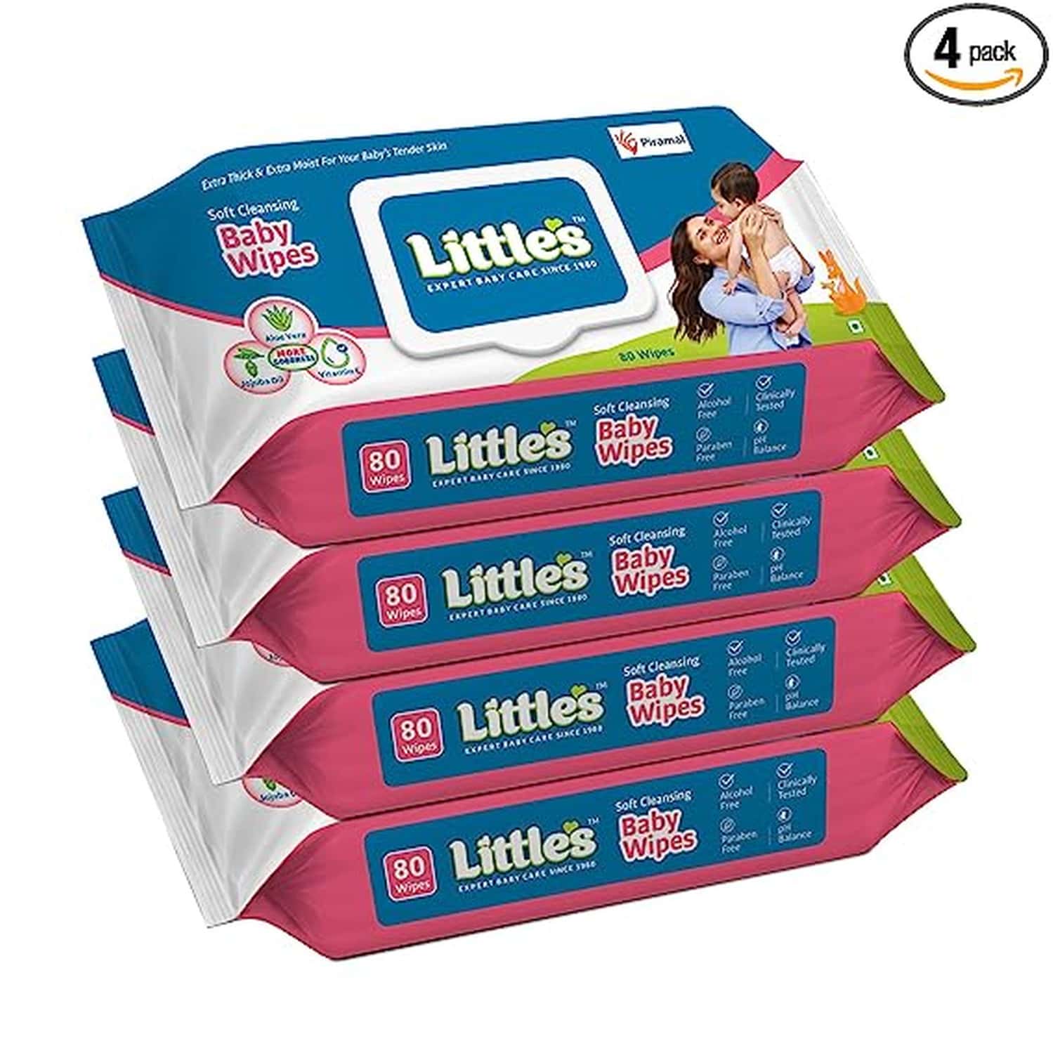 Little'S Soft Cleansing Baby Wipes Lid | 80 Wipes (Pack Of 4)