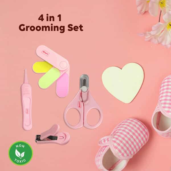 Luvlap Baby Grooming Scissors & Nail Clipper Set/Kit Manicure Set 4Pcs Pink 0M+