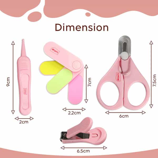 Luvlap Baby Grooming Scissors & Nail Clipper Set/Kit Manicure Set 4Pcs Pink 0M+