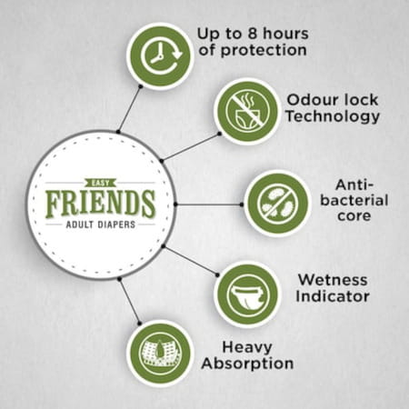 Friends Easy Adult Diapers 10 Count (L) Waist 75-145cm 29.53- 57.09 Inch
