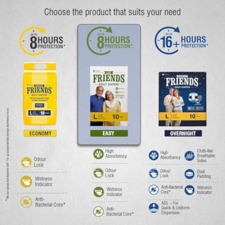 Friends Easy Adult Diapers 10 Count (L) Waist 75-145cm 29.53- 57.09 Inch