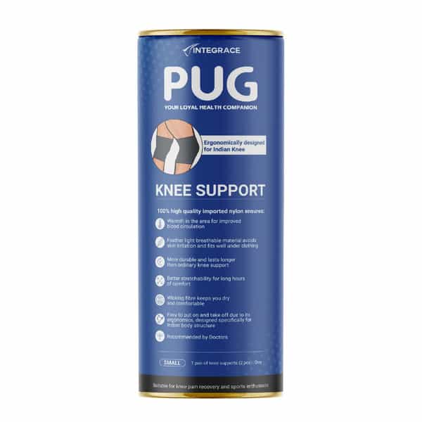 Pug Knee Support Ergonomically Designed For Indian Knee Size Small (S) Pack Of 1 Pair