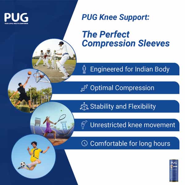 Pug Knee Support Ergonomically Designed For Indian Knee Size Small (S) Pack Of 1 Pair