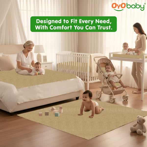 Oyo Baby- Waterproof Baby Bed Protector For Anti-Piling Fleece Pack Of 2 (140 Cm X 100 Cm) Beige