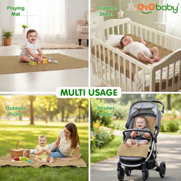 Oyo Baby- Waterproof Baby Bed Protector For Anti-Piling Fleece Pack Of 2 (140 Cm X 100 Cm) Beige