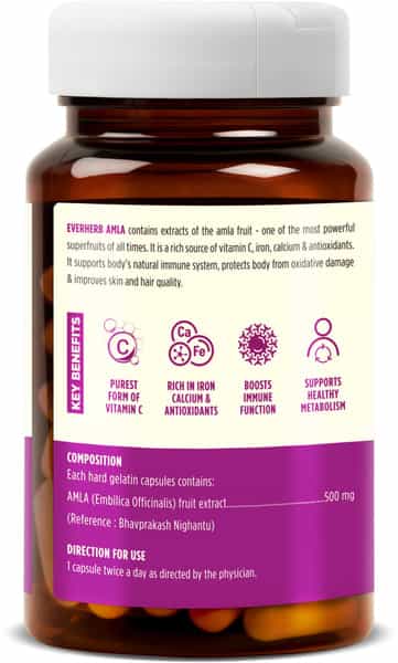 Everherb Amla - Immunity Booster - Natural Vitamin C - Bottle Of 60 Capsules (By Pharmeasy)