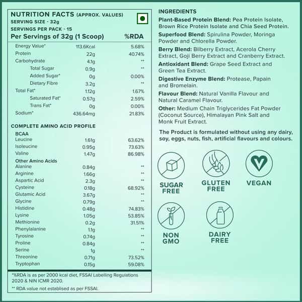 Wellbeing Nutrition Organic Vegan Plant Protein Isolate | Vanilla Caramel - 500Gm