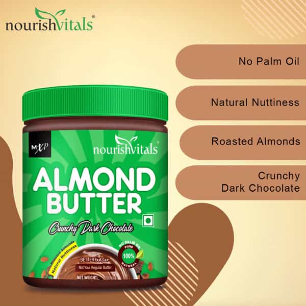 Nourishvitals Almond Butter (Crunchy Dark Chocolate) Almond Chunks No Added Salt Or Oils 200 G