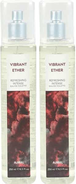 Ajmal Vibrant Ether Edt Combo Pack Of 2 Each 250Ml (Total 500Ml) For Men & Women + 4 Parfum Testers