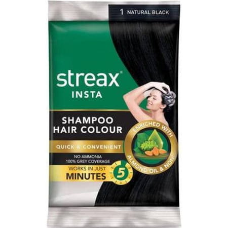 Streax Insta Shampoo Hair Colour-Natural Black 15ml X Pack Of 18