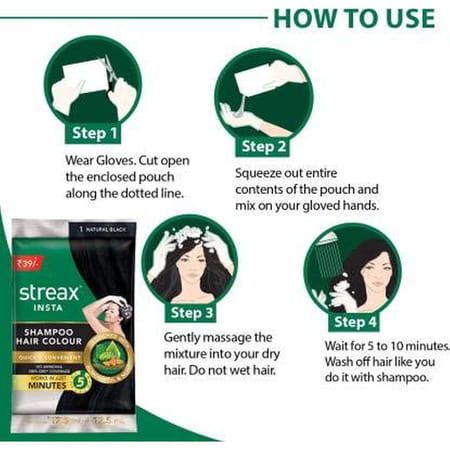 Streax Insta Shampoo Hair Colour-Natural Black 15ml X Pack Of 18