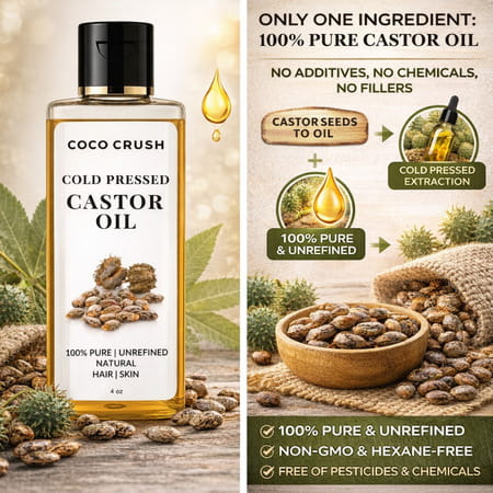 Coco Crush Cold Pressed Castor Oil For Hair Growth | Thick Hair & Hair Fall Control - 200Ml