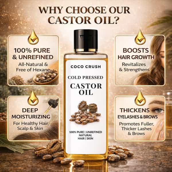 Coco Crush Cold Pressed Castor Oil For Hair Growth | Thick Hair & Hair Fall Control - 200Ml