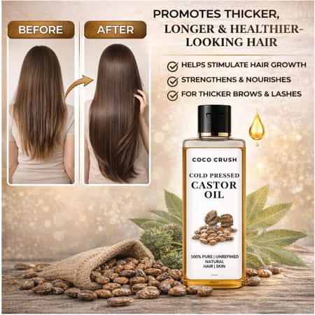 Coco Crush Cold Pressed Castor Oil For Hair Growth | Thick Hair & Hair Fall Control - 200Ml
