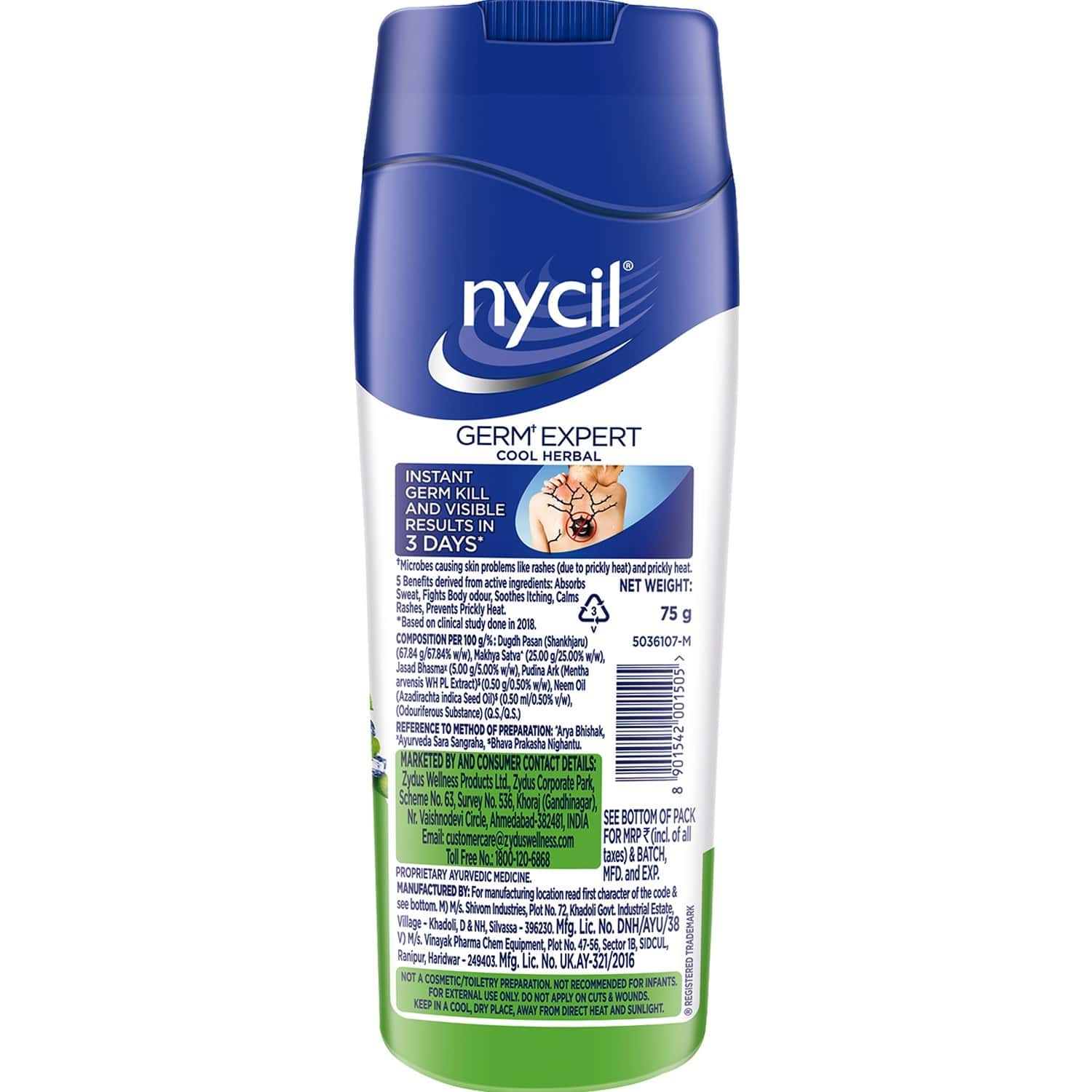 Buy Nycil Cool Herbal Neem + Pudina Prickly Heat Powder Bottle Of 75 G