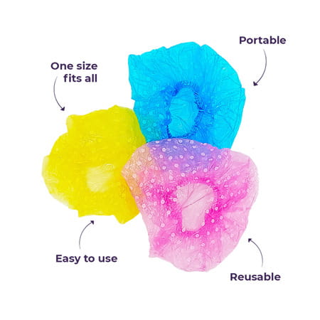 Sanfe Selfly Shower Cap 3 Piece Long Lasting Elastic Band Reusable One Size Fits All