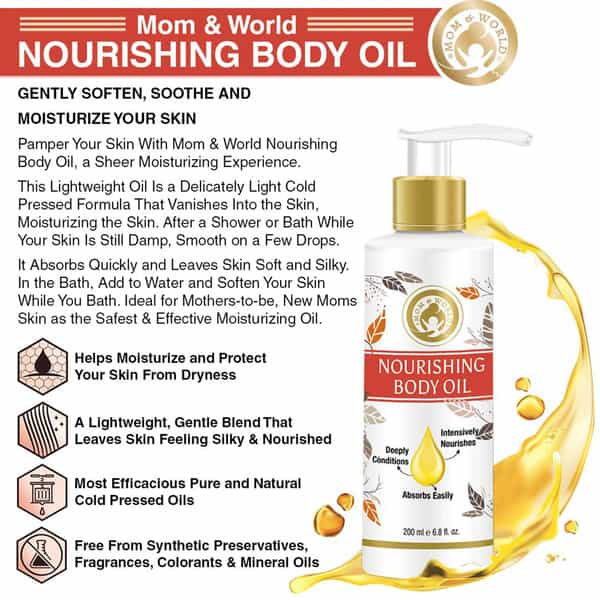 Mom & World Mother Nourishing Body Oil Complete Moisturising 100% Pure Oils 200 Ml