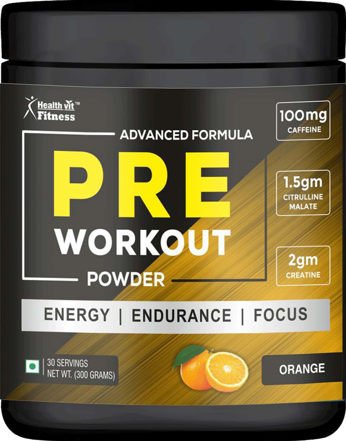 Healthvit Fitness Pre - Workout Explosive Energy Advance Formula Powder - Orange Flavour - 300gm