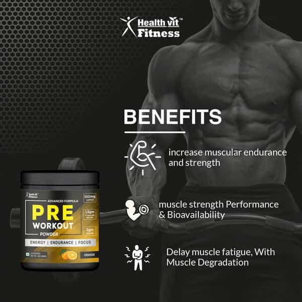 Healthvit Fitness Pre - Workout Explosive Energy Advance Formula Powder - Orange Flavour - 300Gm
