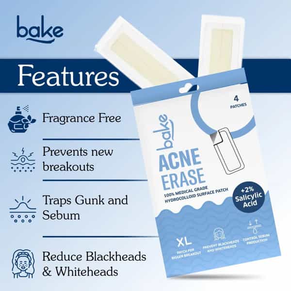 Bake 2% Salicylic Acid Hydrocolloid Acne Patches Xl For Pimples & Blackheads (4 Patches)