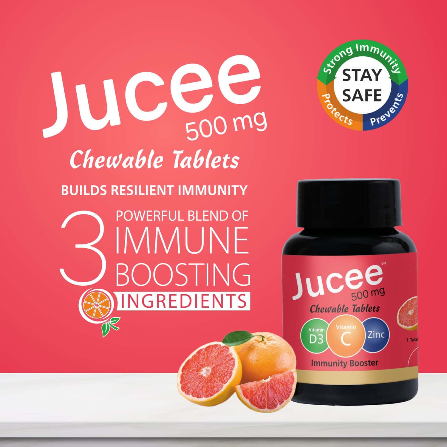 Buy JUCEE CHEWABLE TABLETS 60 CAPS VITAMINS & ZINC GRAPE FRUIT