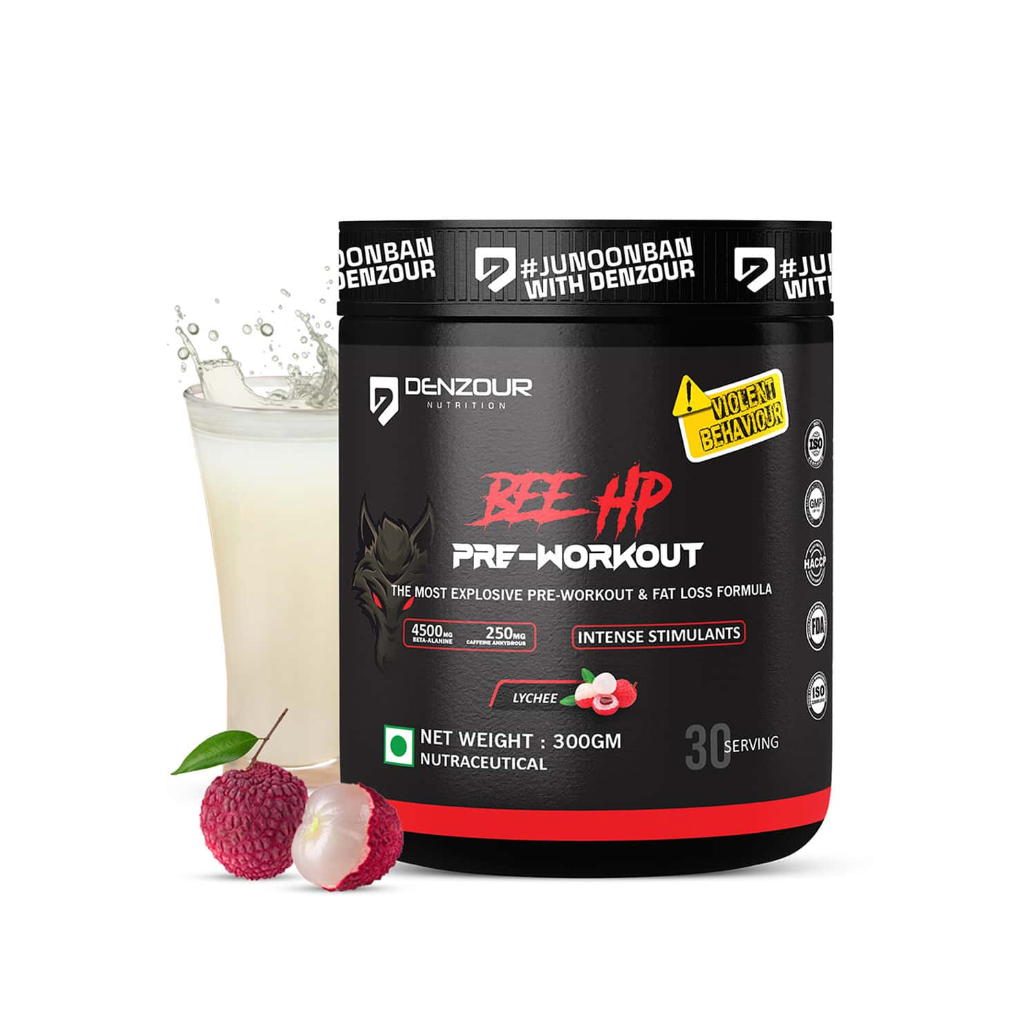 Denzour Nutrition Bee Hp Pre Workout Powder | Energy | Strength & Muscle Pump | Lychee Flav | 300g