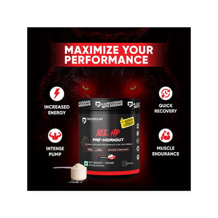 Denzour Nutrition Bee Hp Pre Workout Powder | Energy | Strength & Muscle Pump | Lychee Flav | 300g