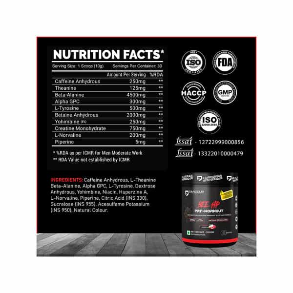 Denzour Nutrition Bee Hp Pre Workout Powder | Energy | Strength & Muscle Pump | Lychee Flav | 300G