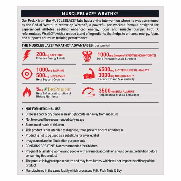 Muscleblaze Pre Workout Wrathx With Creapure ? | Nitroblaze & Bioperine (Fruit Fury | 510 G)