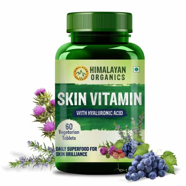 Himalayan Organics Skin Vitamin | With Hyaluronic Acid | Bottle | 60 Veg Tablets