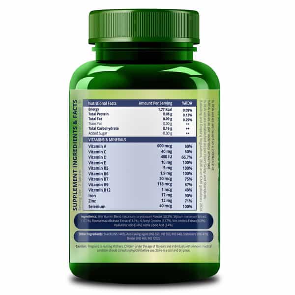 Himalayan Organics Skin Vitamin | With Hyaluronic Acid | Bottle | 60 Veg Tablets
