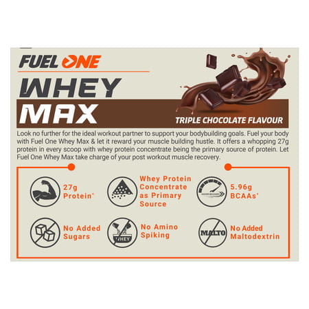 Fuel One Whey Max (Triple Chocolate | 1kg / 2.2lbs) | 27g Protein | Whey Protein Concentrate