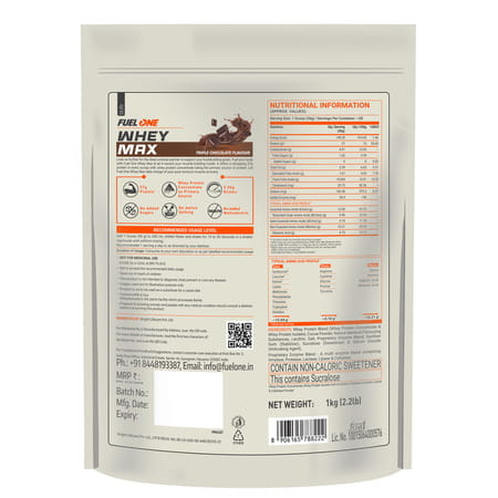 Fuel One Whey Max (Triple Chocolate | 1kg / 2.2lbs) | 27g Protein | Whey Protein Concentrate