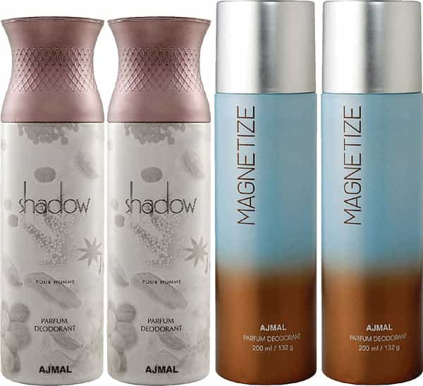Ajmal 2 Shadow Him For Men And 2 Magnetize For Men & Women Deodorants Each 200Ml Combo Pack Of 4