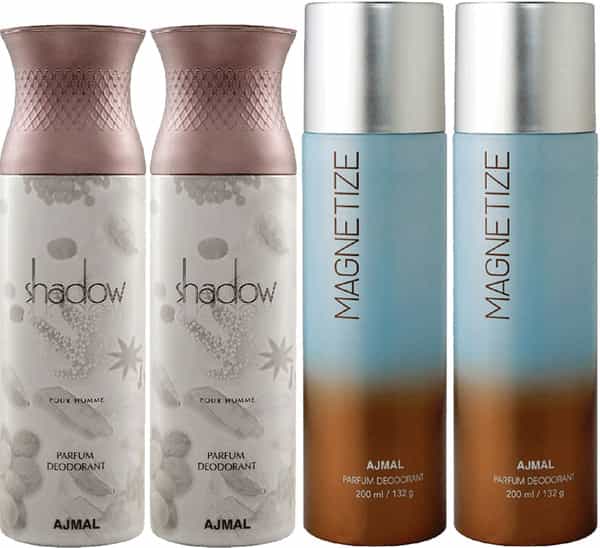 Ajmal 2 Shadow Him For Men And 2 Magnetize For Men & Women Deodorants Each 200Ml Combo Pack Of 4