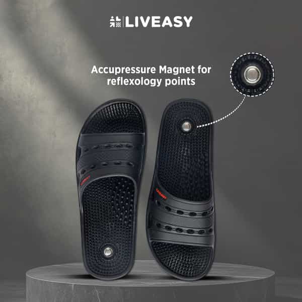 Liveasy Ortho Care Acupressure Slippers - Women (Black) Size 6