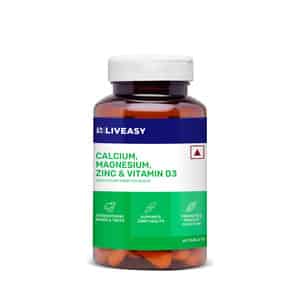 Liveasy Wellness Calcium Magnesium Vitamin D3 & Zinc - Bones & Dental Health - Bottle 60 Tabs