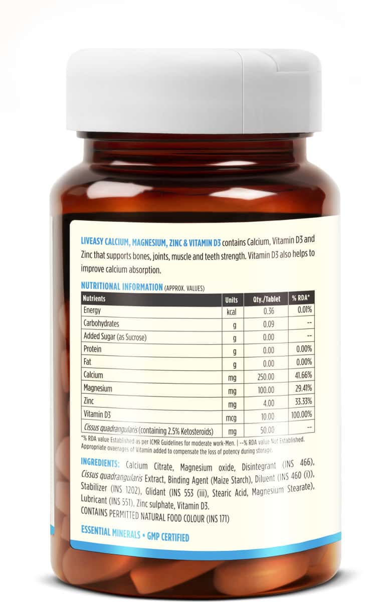 Buy LIVEASY WELLNESS CALCIUM MAGNESIUM VITAMIN D3 & ZINC BONES