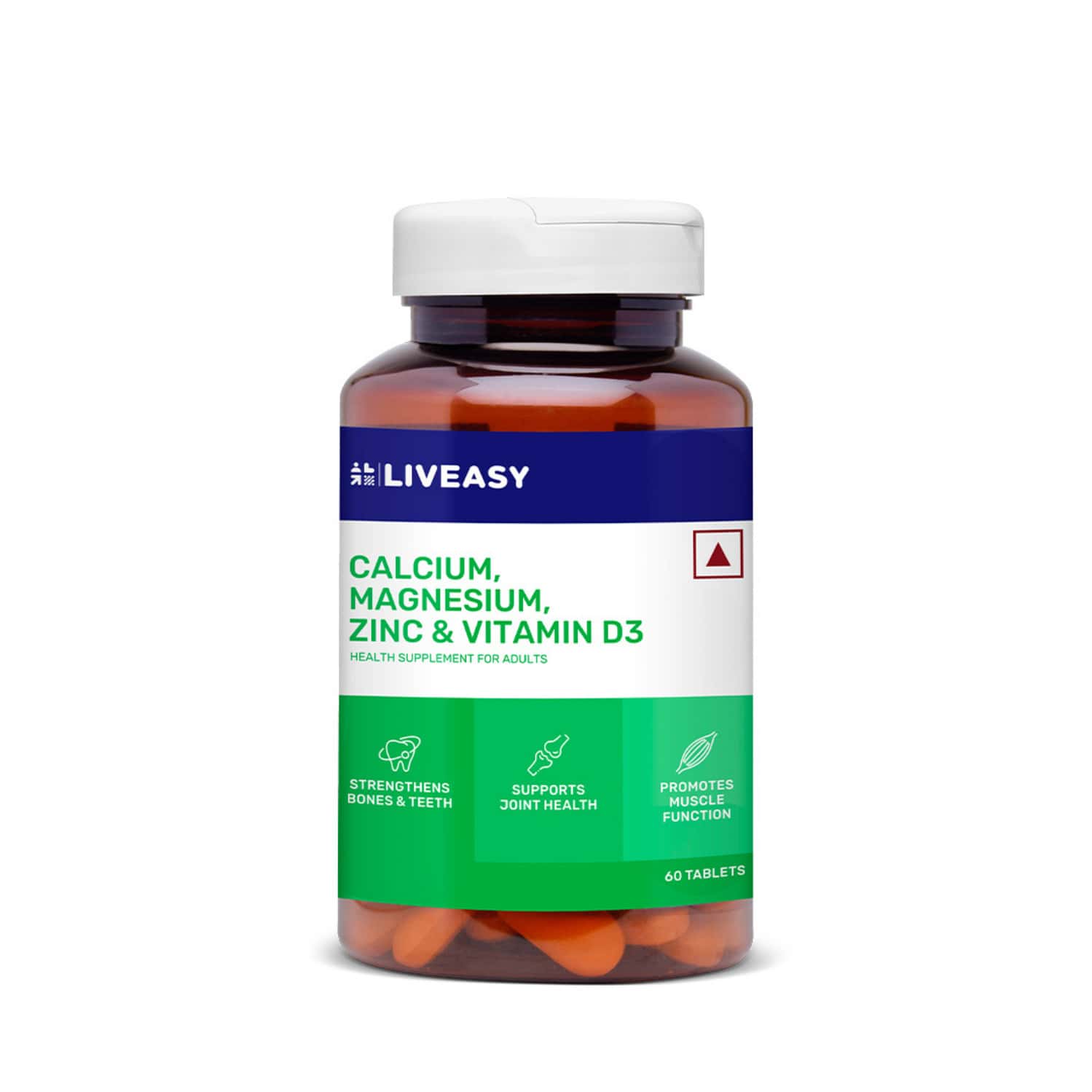 Liveasy Wellness Calcium Magnesium Vitamin D3 & Zinc - Bones & Dental Health - Bottle 60 Tabs