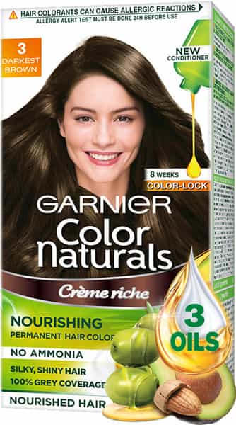 Garnier Color Naturals Creme Shade 3 Darkest Brown (70Ml + 60G) Hair Color Box Of 130 Ml