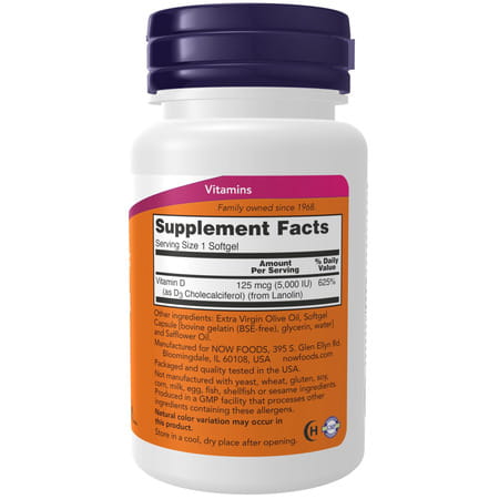 Now Foods Supplements | Vitamin D-3 5 |000 Iu | High Potency | Structural Support* | 240 Softgels